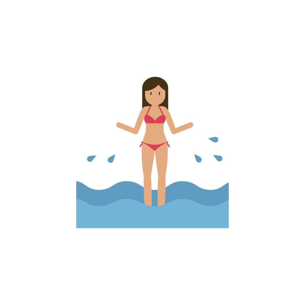 strand, kvinna, hav tecknad serie vektor ikon