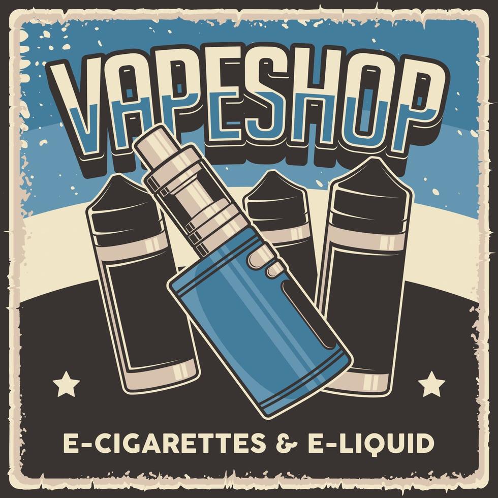 Retro Flüssigkeit und Vape Mod Poster Zeichen vektor