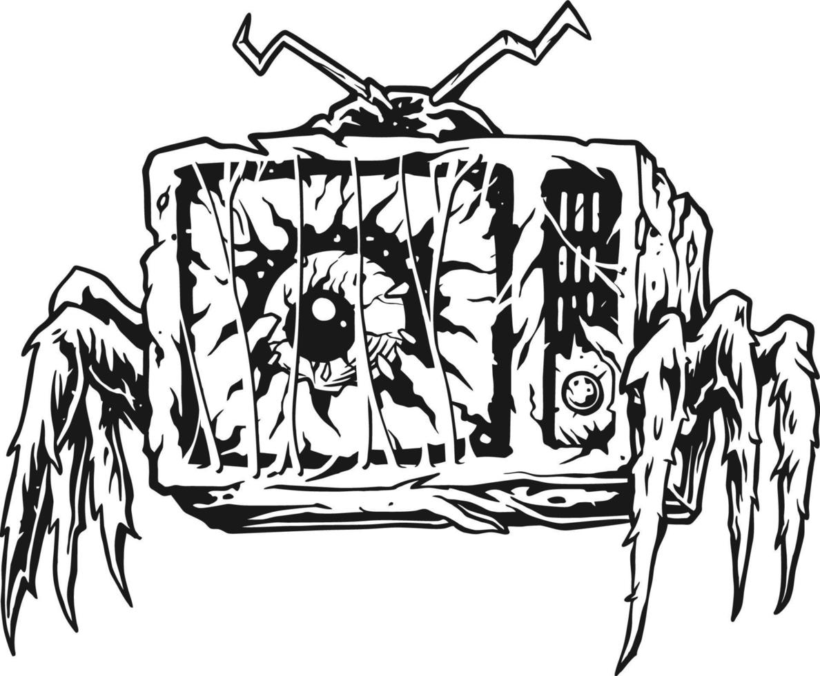 Terror Spinne Zombies Augapfel Fernsehen Abbildungen Silhouette vektor