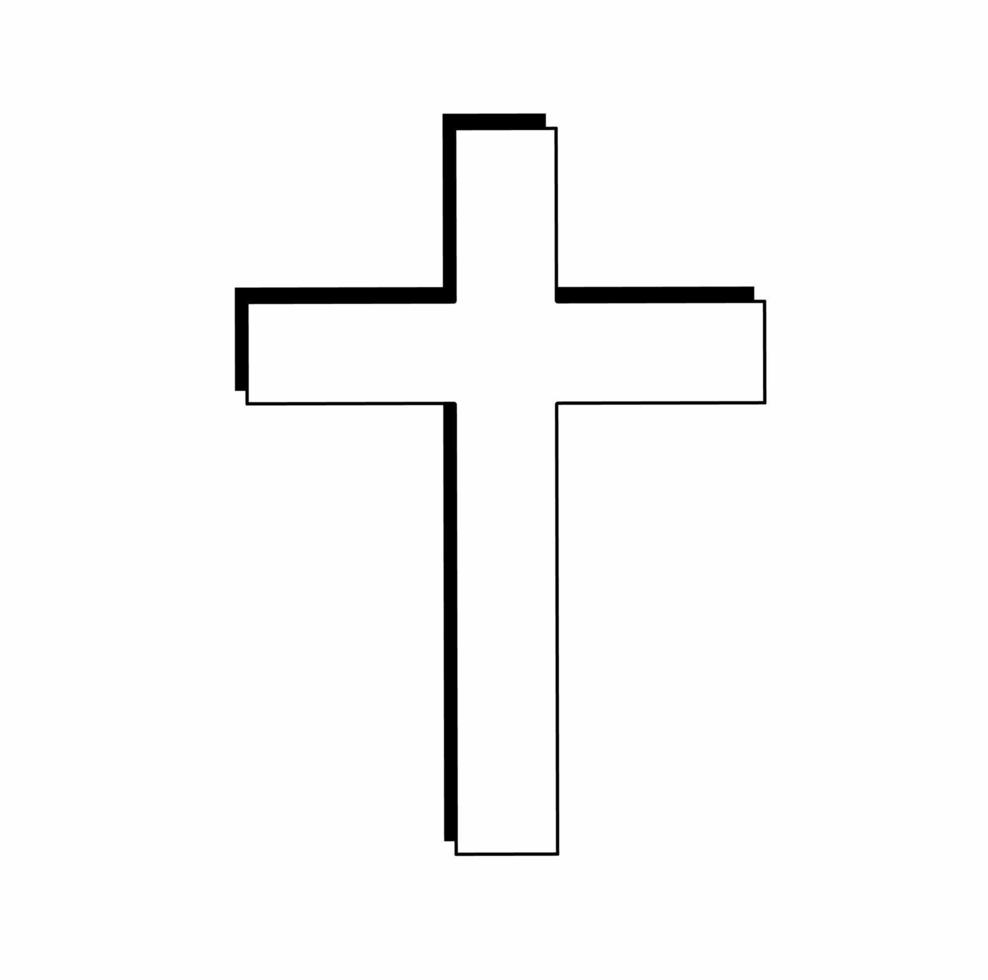 översikt kristen korsa ikon kvickhet svart skugga isolerat på vit bakgrund vektor