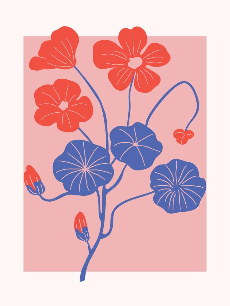 vår abstrakt blomma bakgrund vektor. samtida konst design med blommig, löv, växt i hand dragen stil. botanisk natur illustrerade perfekt för vägg konst, affisch, tapet, omslag, baner. vektor