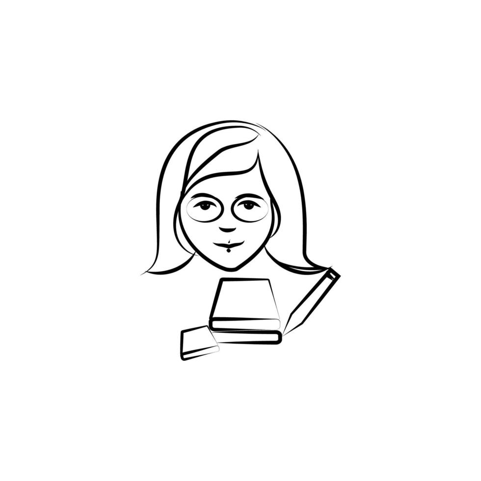 kvinna studerande avatar skiss stil vektor ikon