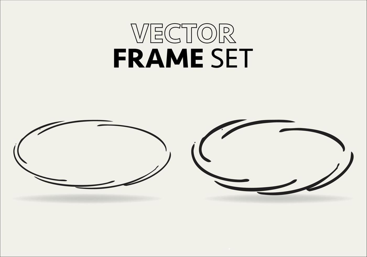 Gekritzel Oval. handgemalt Ellipse, runden Grunge Rahmen und eingekreist Gekritzel isoliert Symbol einstellen auf Weiß. vektor