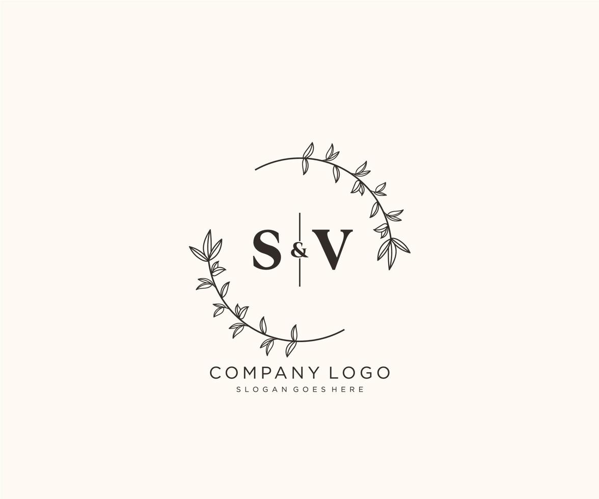 Initiale sv Briefe schön Blumen- feminin editierbar vorgefertigt Monoline Logo geeignet zum Spa Salon Haut Haar Schönheit Boutique und kosmetisch Unternehmen. vektor