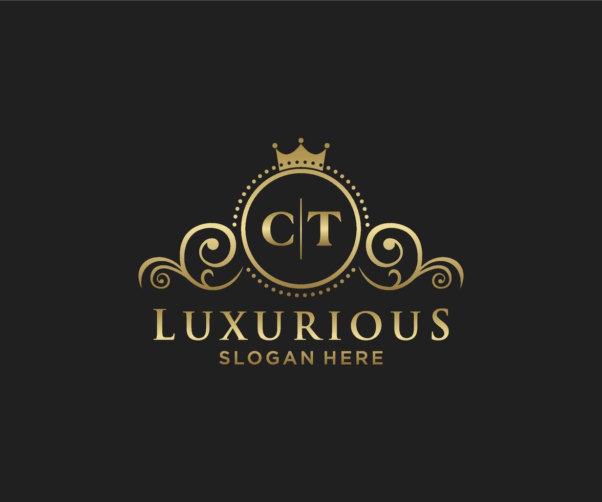 Royal Luxury Logo-Vorlage mit anfänglichem ct-Buchstaben in Vektorgrafiken für Restaurant, Lizenzgebühren, Boutique, Café, Hotel, Heraldik, Schmuck, Mode und andere Vektorillustrationen. vektor