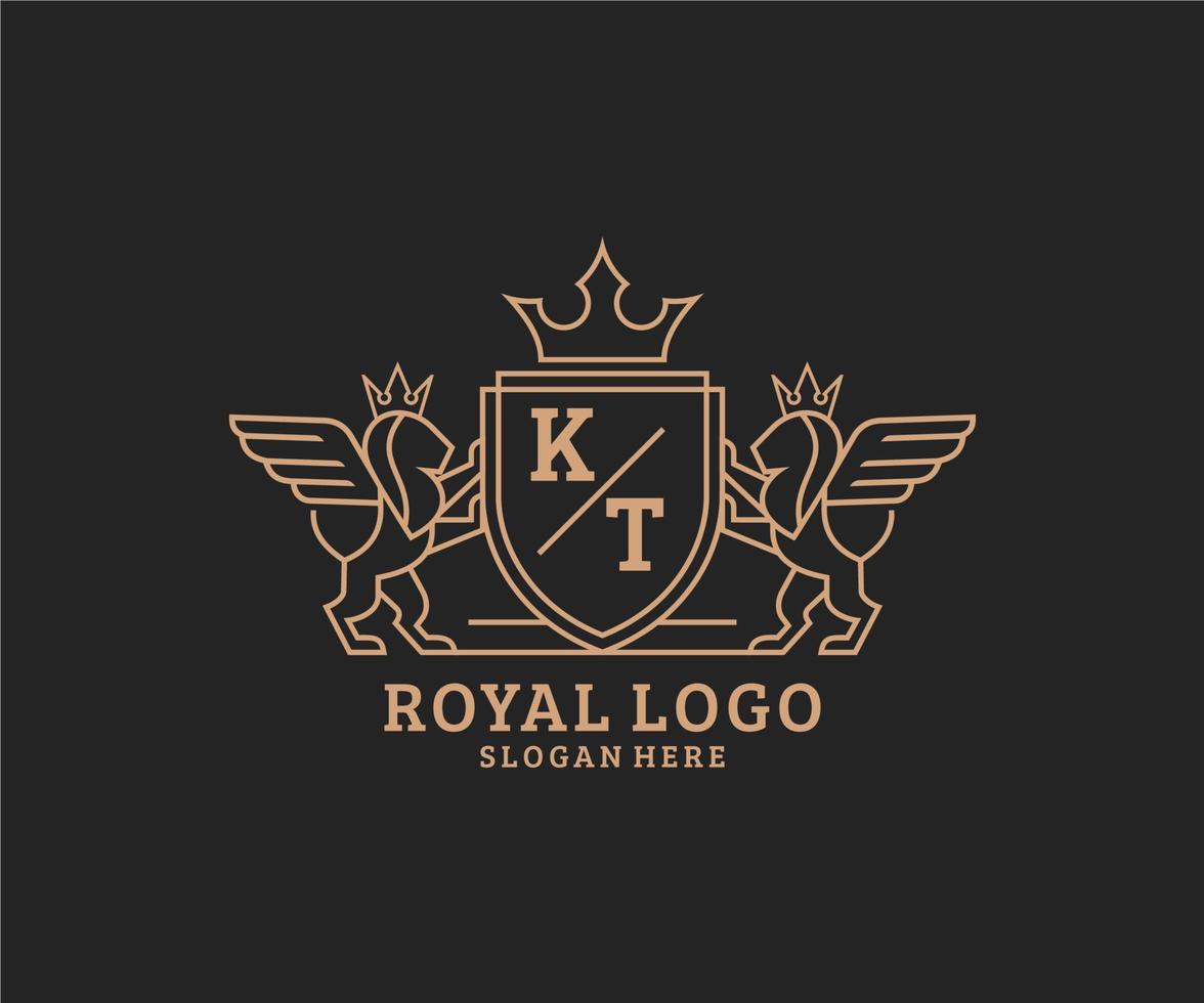 Initiale kt Brief Löwe königlich Luxus heraldisch, Wappen Logo Vorlage im Vektor Kunst zum Restaurant, Königtum, Boutique, Cafe, Hotel, heraldisch, Schmuck, Mode und andere Vektor Illustration.