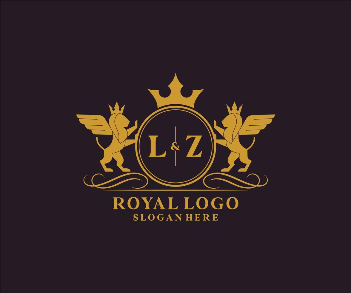 Initiale lz Brief Löwe königlich Luxus heraldisch, Wappen Logo Vorlage im Vektor Kunst zum Restaurant, Königtum, Boutique, Cafe, Hotel, heraldisch, Schmuck, Mode und andere Vektor Illustration.