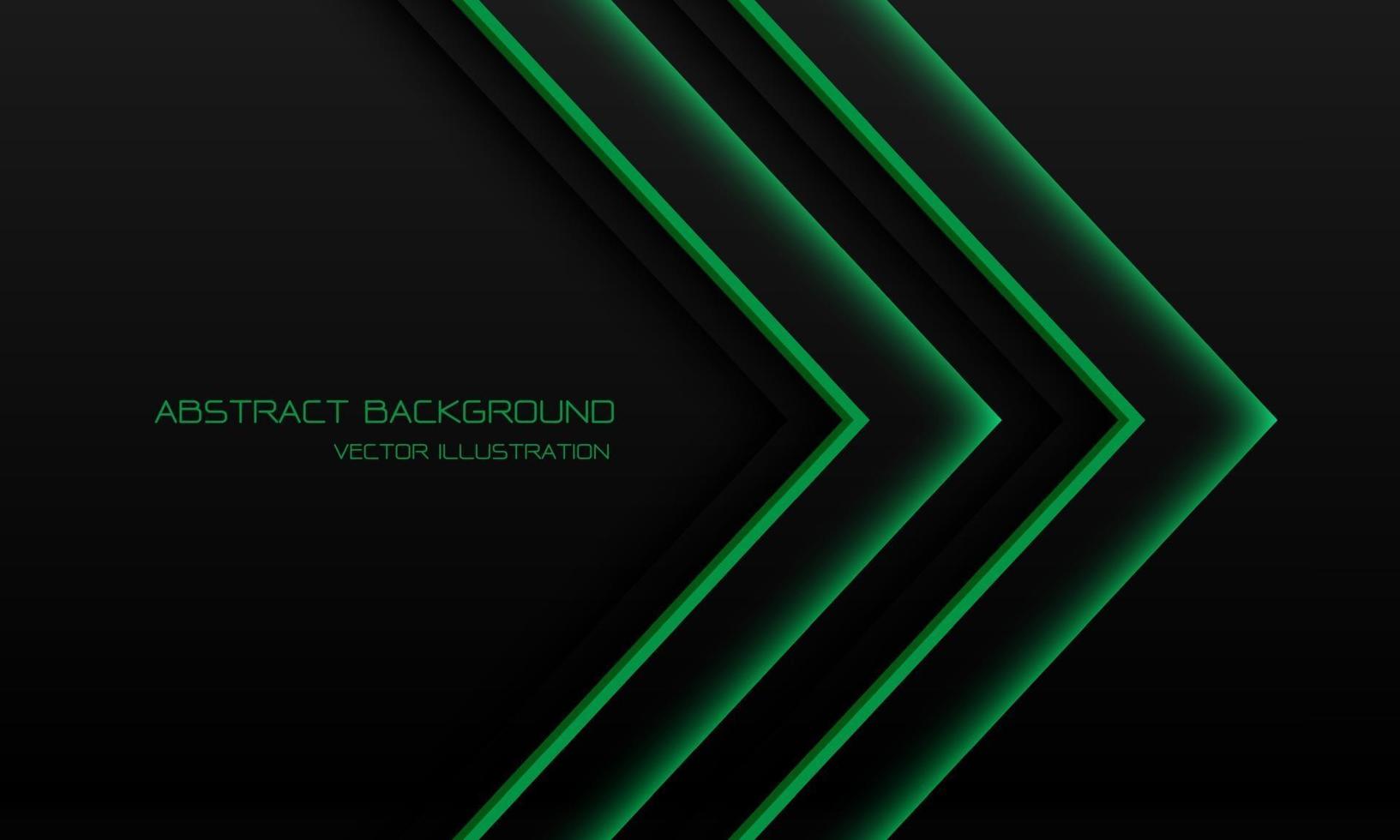 abstrakt grönt ljus neonpilriktning på svart med tomrumsdesign modern futuristisk teknikbakgrundsvektorillustration. vektor