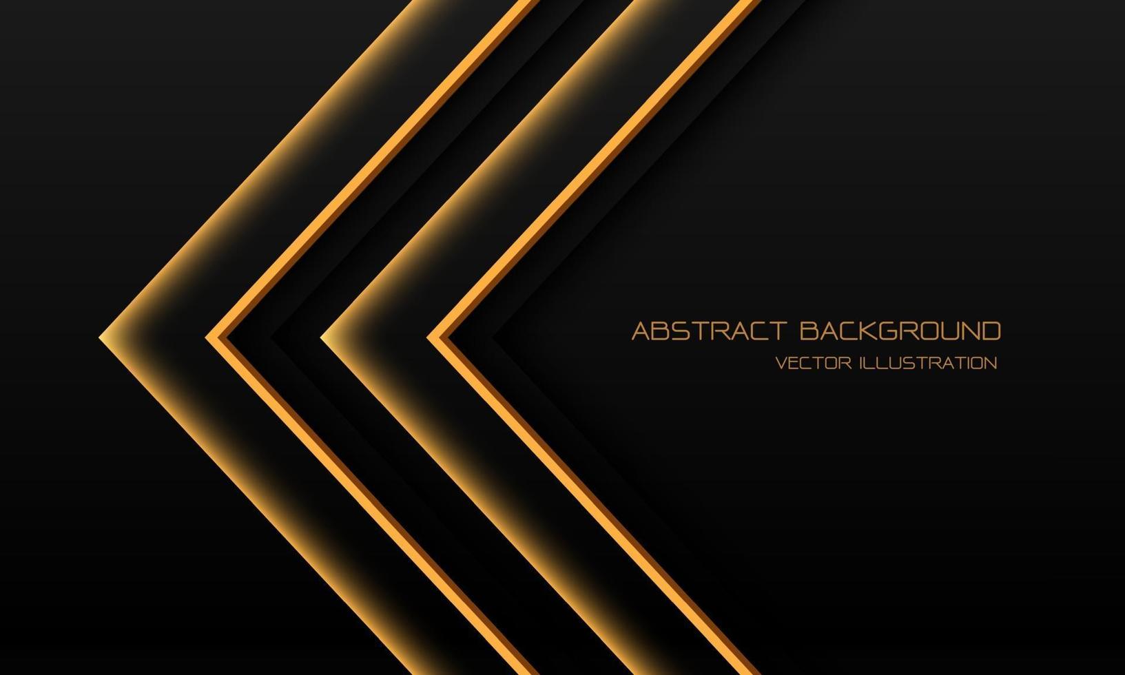 abstrakte gelbe Lichtneonpfeilrichtung auf Schwarz mit moderner futuristischer Technologiehintergrundvektorillustration des Leerraumdesigns. vektor