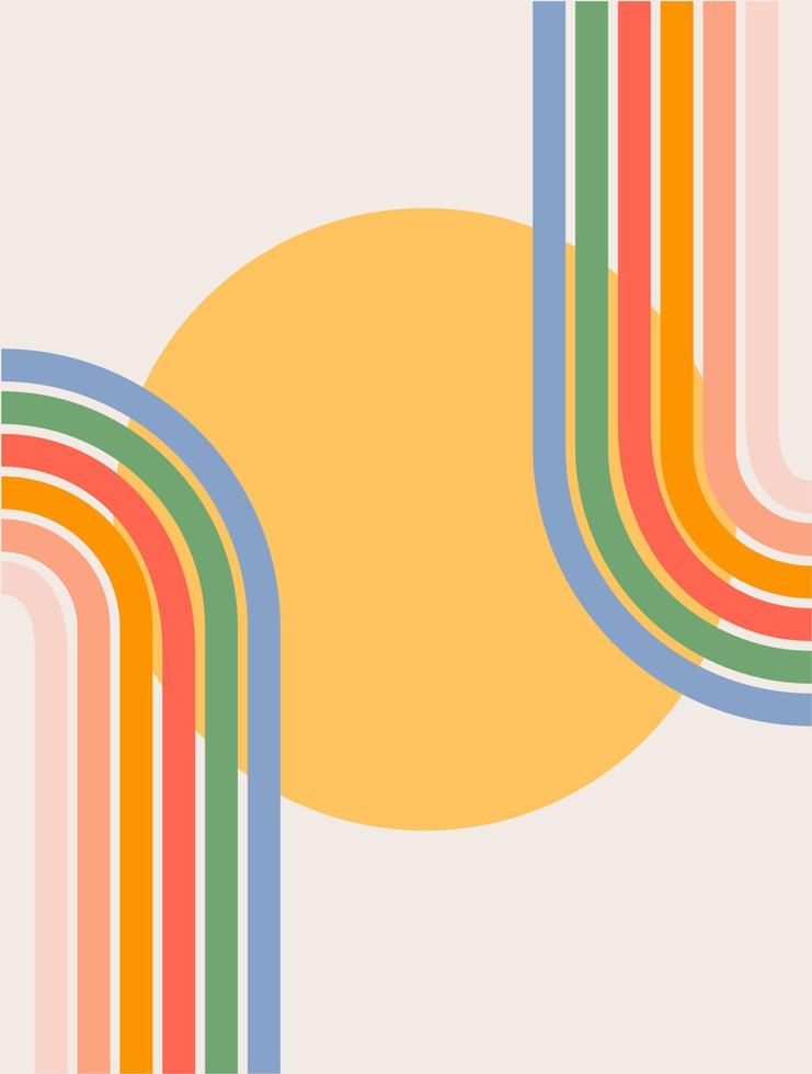 trendiger abstrakter ästhetischer regenbogenhintergrund. Mid Century Wanddeko im Stil der 60er, 70er Jahre. Retro-Vektordesign für soziale Medien, Blogpost, Vorlage, Innenarchitektur vektor