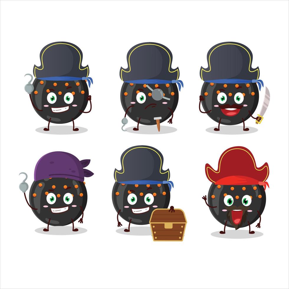 tecknad serie karaktär av halloween svart godis med olika pirater uttryckssymboler vektor