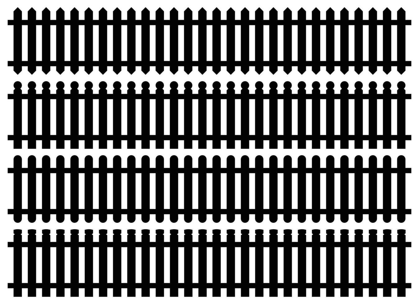 uppsättning av staket silhuett i platt stil vektor illustration. svart staket isolerat på vit