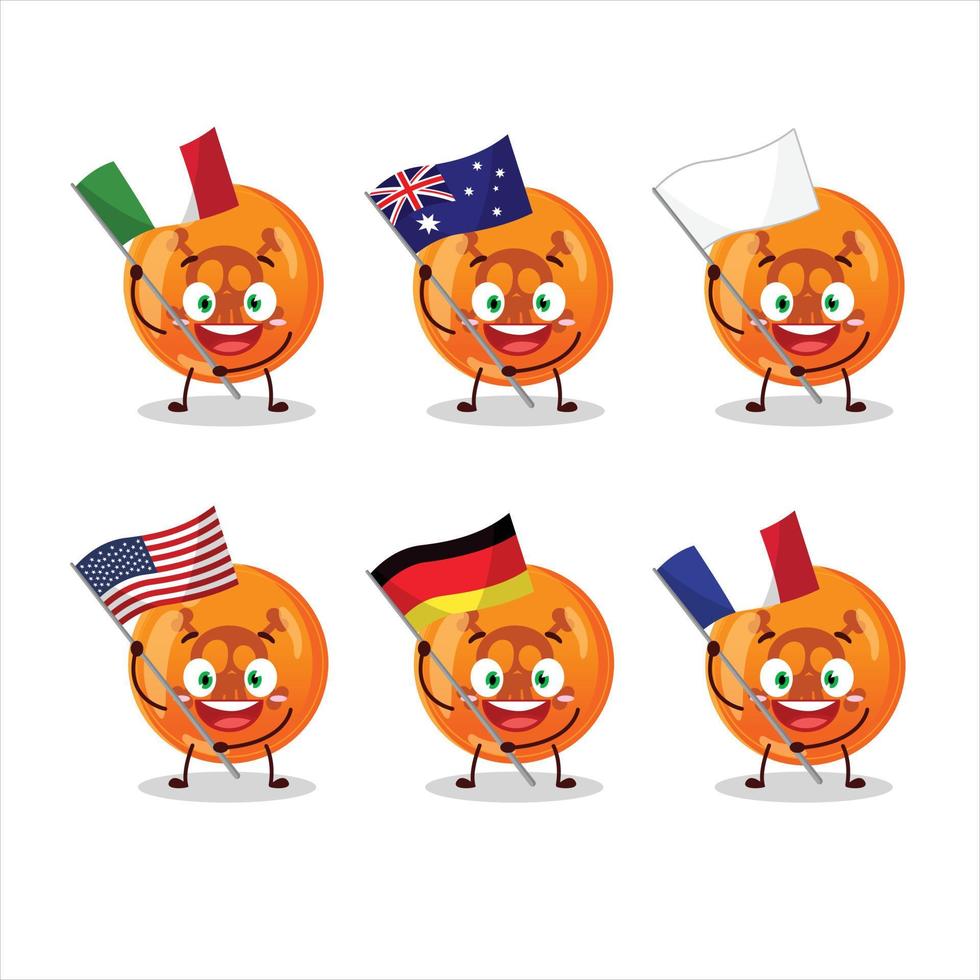 Halloween gefährlich Karikatur Charakter bringen das Flaggen von verschiedene Länder vektor