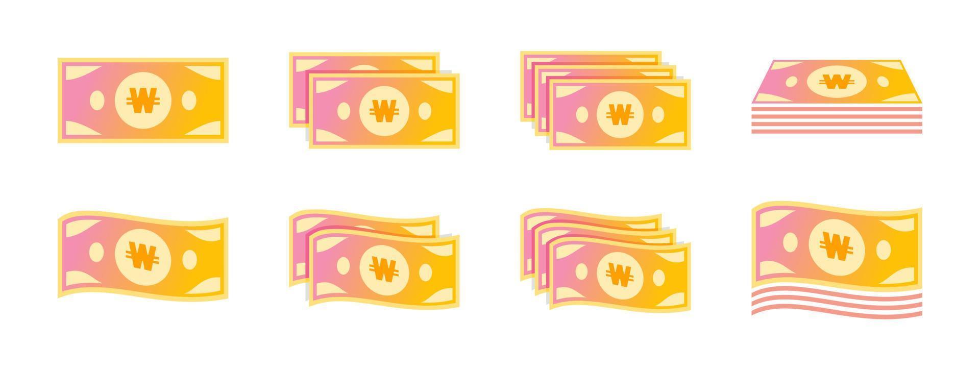 Koreanisch gewonnen Banknote Symbol einstellen vektor