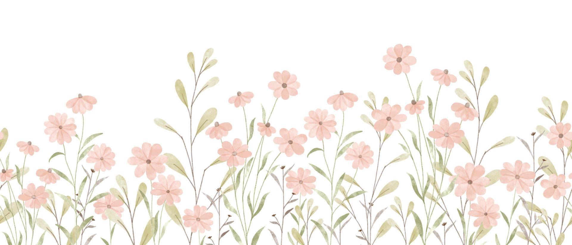 blommig sommar horisontell mönster med daisy vilda blommor. vattenfärg hand dragen isolerat illustration gräns, äng eller blommig bakgrund för din design. vektor