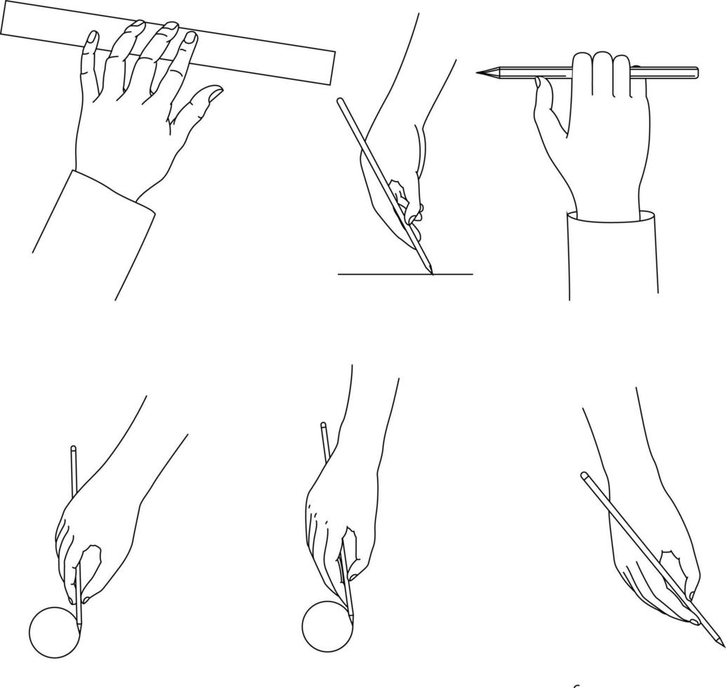 annorlunda hand positioner teckning med penna och linjal, mätning eller teckning svart och vit vektor illustration.