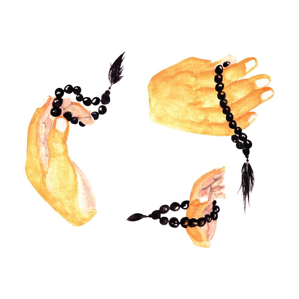 Hand halten tasbih mit Aquarell, Hand gezeichnet Aquarell Vektor Illustration zum Gruß Karte oder Einladung Design