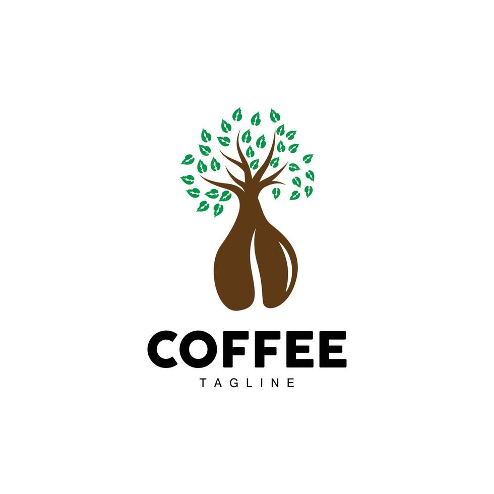 kaffe logotyp, kaffe träd design, Kafé dryck vektor, ikon varumärke illustration symbol vektor