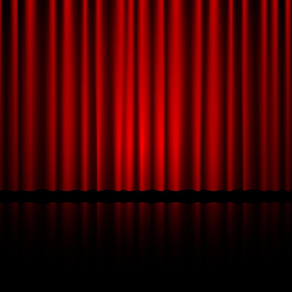 stängd röd teater ridå med reflexion i botten. bakgrund för baner eller affisch. vektor illustration