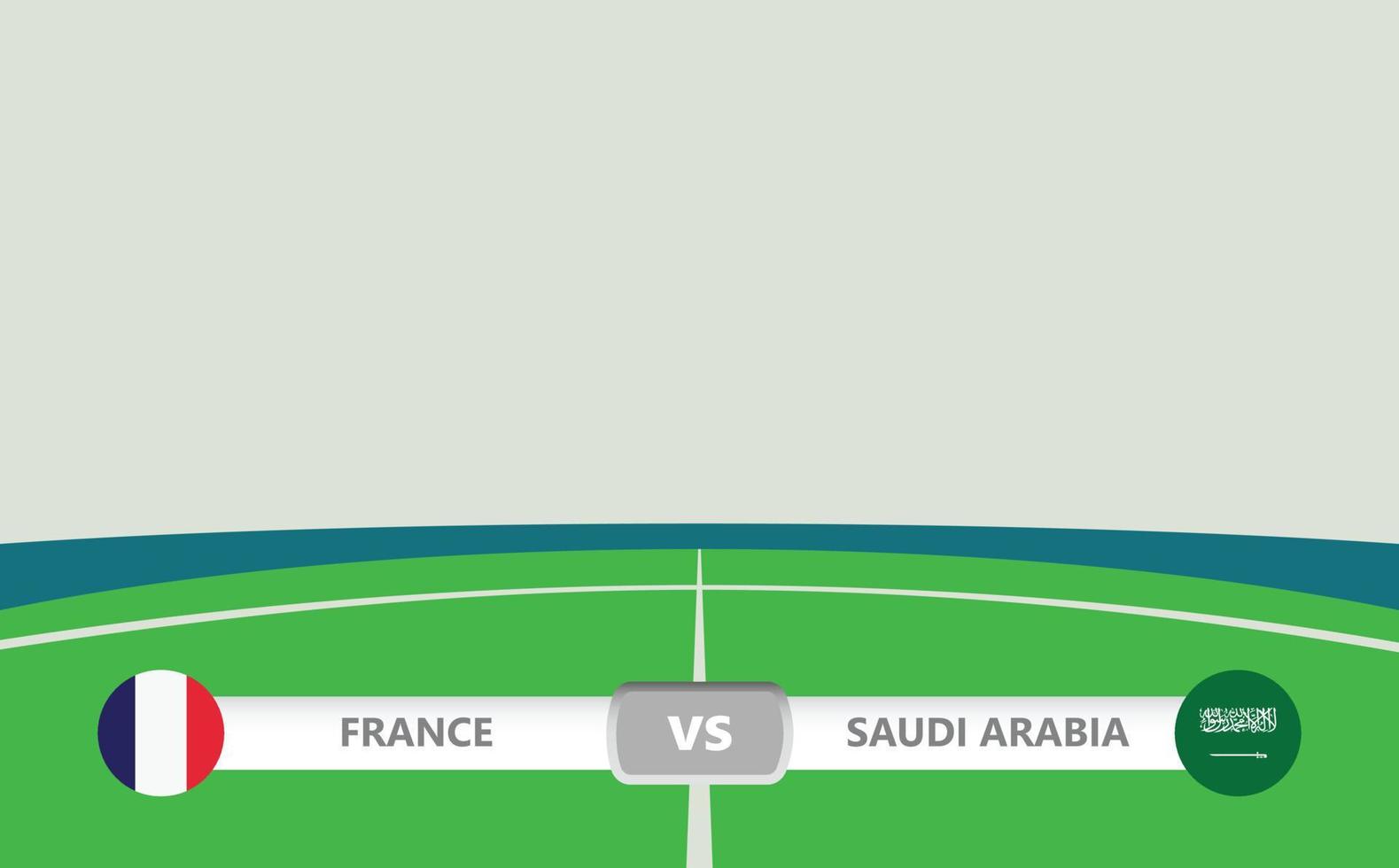 Vektor Spiel Vorschau mit ein niedriger dritte Etikette innerhalb Fußball Stadion Hintergrund. Frankreich vs. Saudi Arabien.