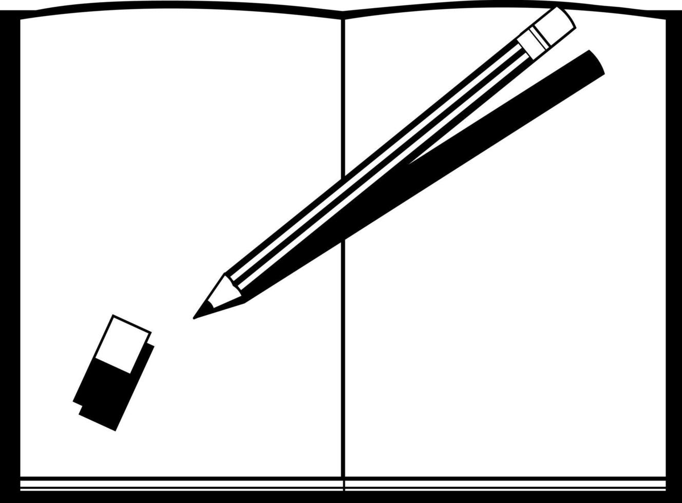 svart och vit bild av en penna i en bok vektor