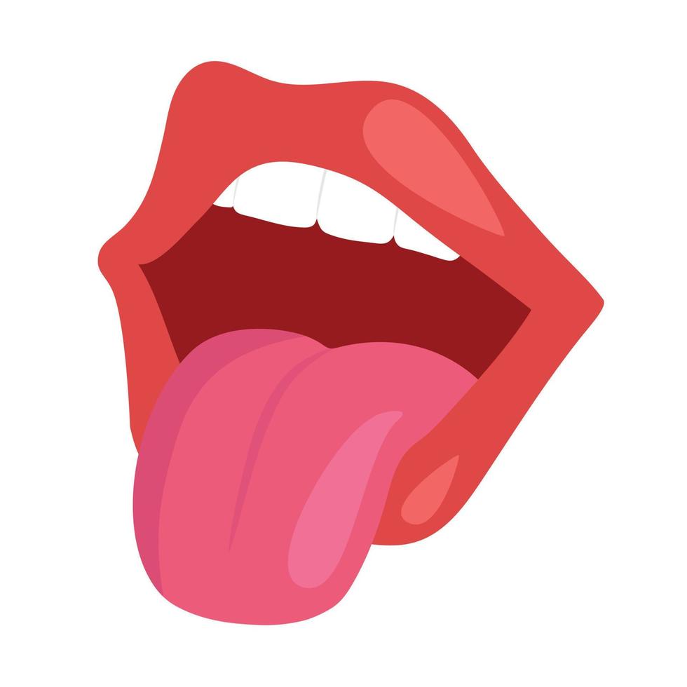 Frau öffnen Mund mit Zunge und Zähne. Mund isoliert auf Weiß Hintergrund. vektor