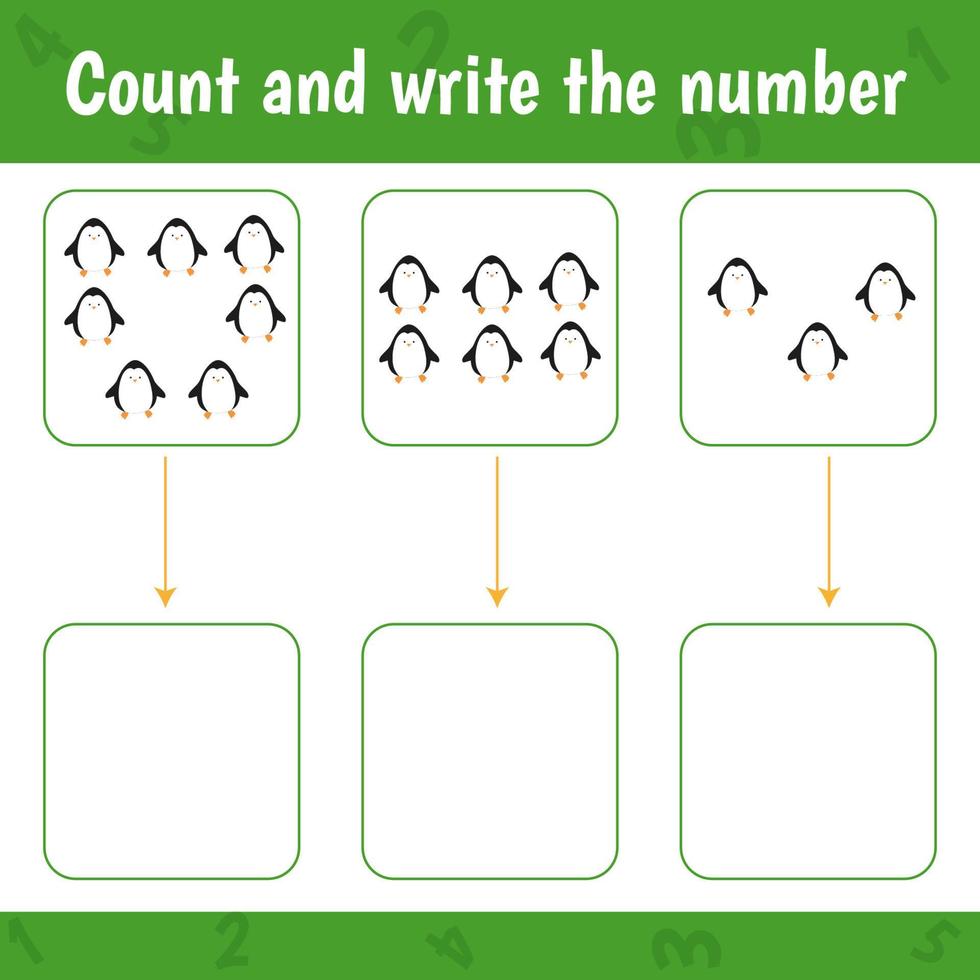 pädagogisches arbeitsblatt für kinder im vorschulalter. zähle und passe an. Mathe-Spiel für Kinder. vektor