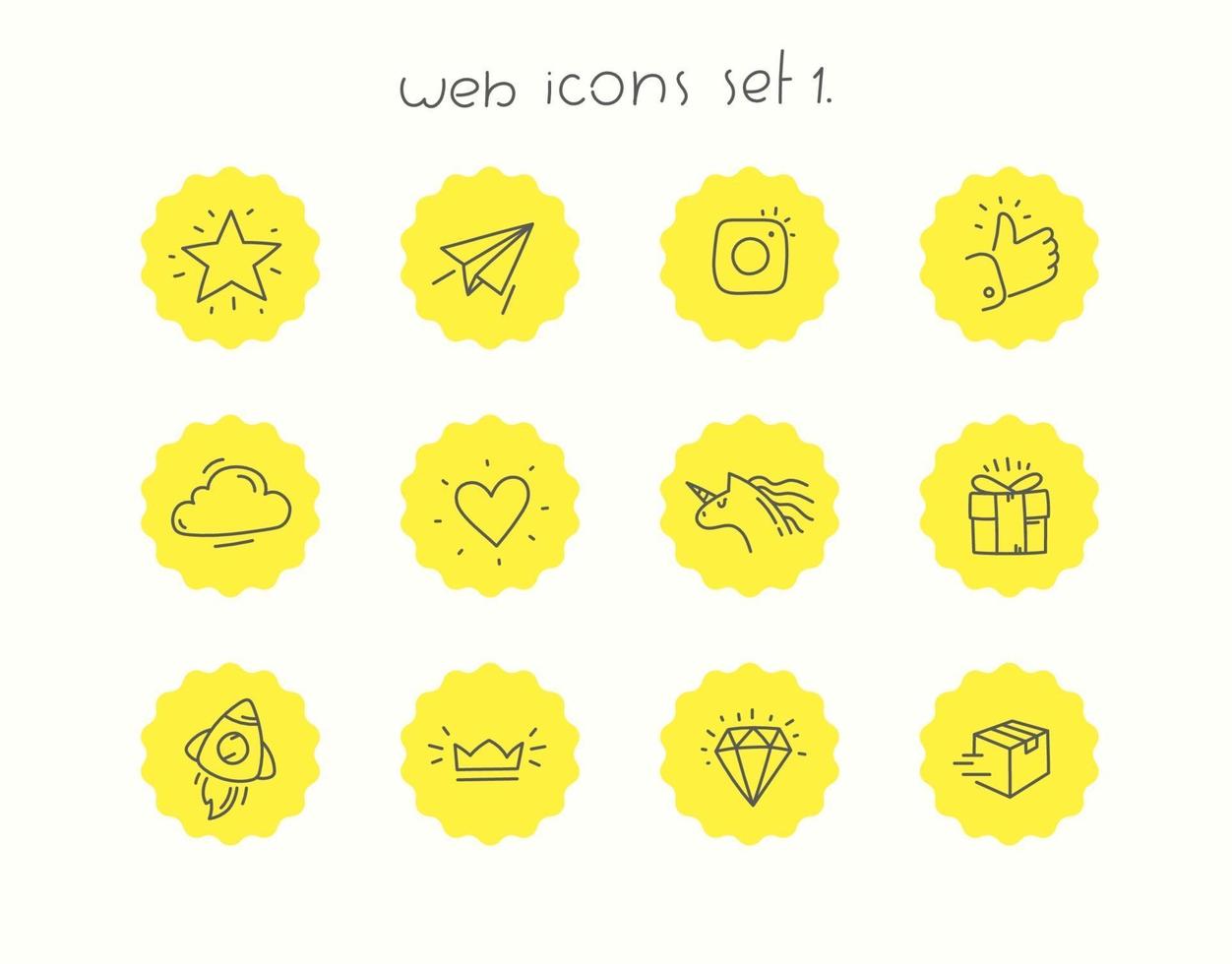 Gekritzelvektorikonen eingestellt lokalisiert auf Weiß. Web Icons Set 1 vektor