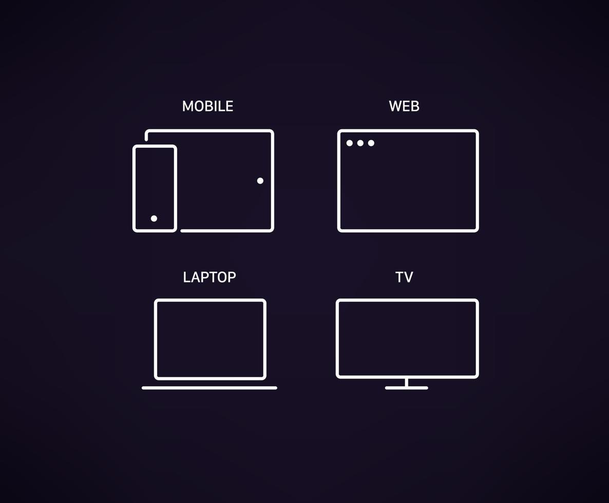 trendige moderne Medienikonen Vektorsatz. Web, Handy, TV, Laptop vektor