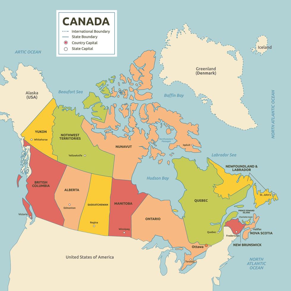 detailliert Land Karte von Kanada vektor