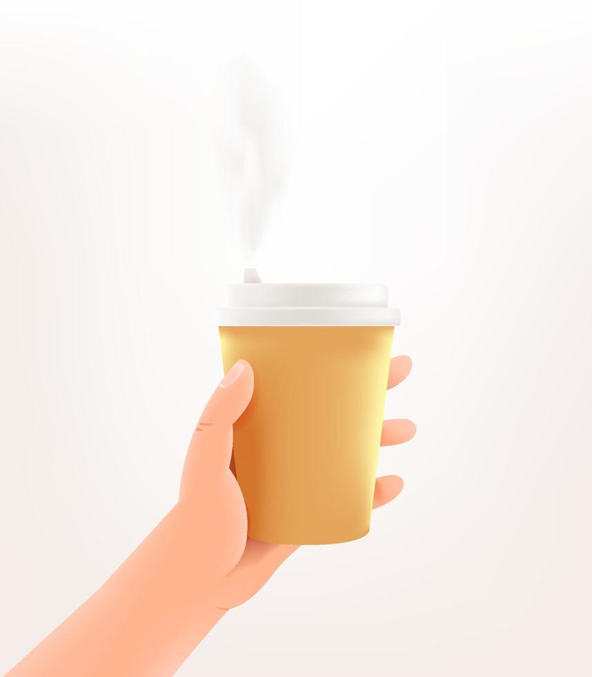mänsklig hand som håller en kaffe. vektor mockup på vit bakgrund