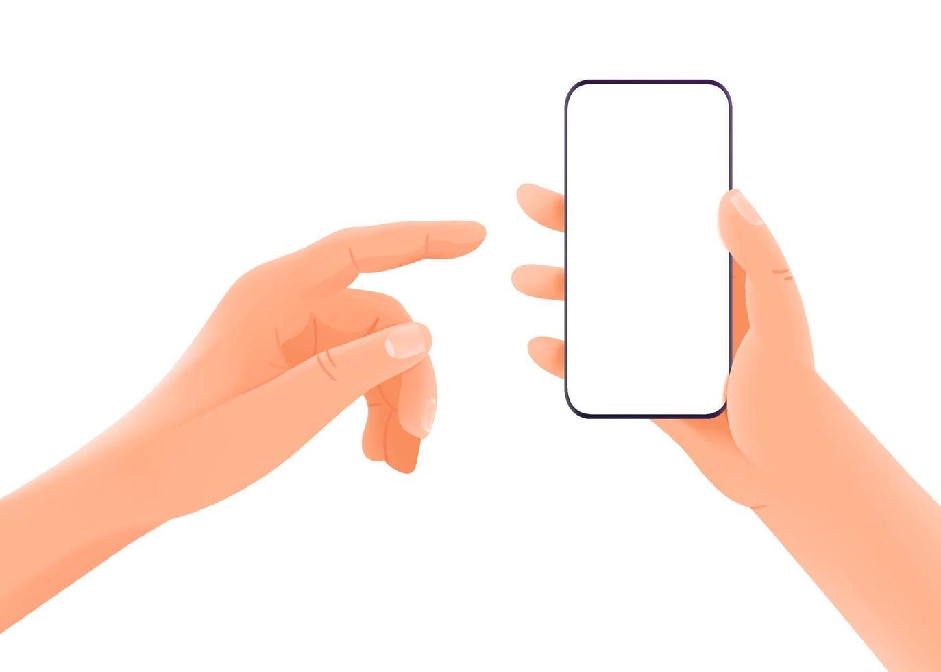 smartphone i händer vektor mockup isolerad på vit bakgrund. skiktad redigerbar vektor clipart