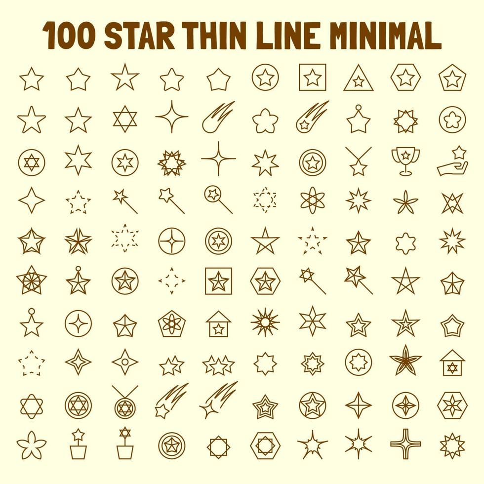 100 Sterne dünne Linie Symbole gesetzt vektor