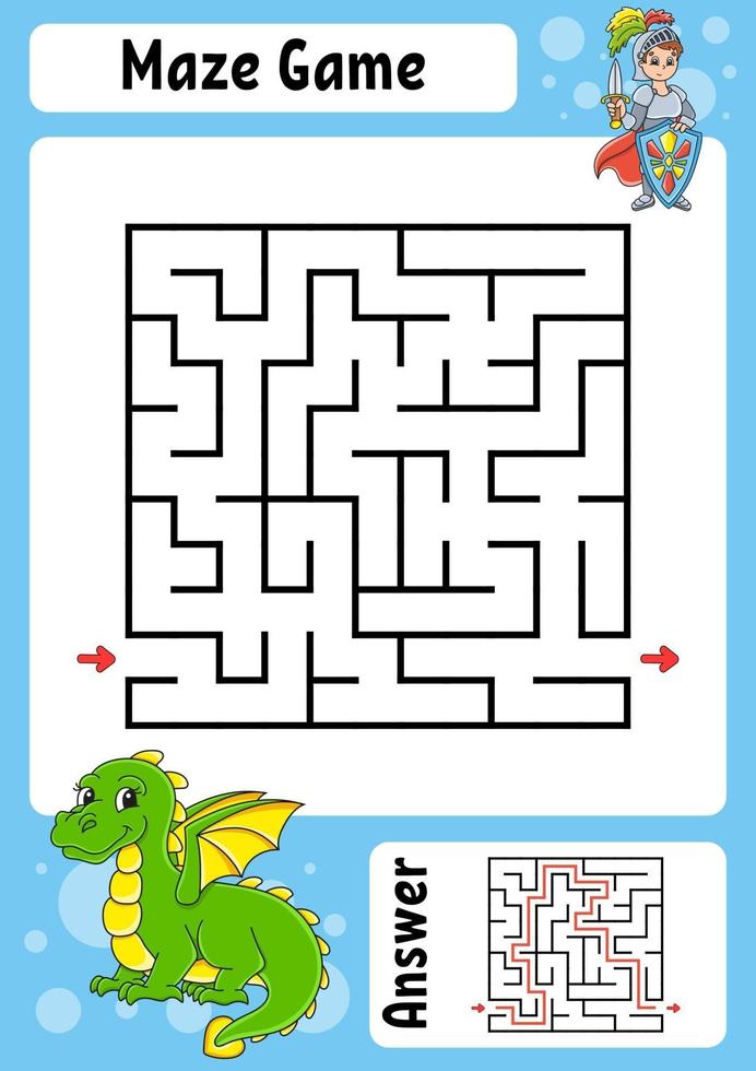 quadratisches Labyrinth. Spiel für Kinder. lustiges Labyrinth. Arbeitsblatt zur Entwicklung von Bildung. Aktivitätsseite. Puzzle für Kinder. Cartoon-Stil. Rätsel für die Vorschule. logisches Rätsel. Farbvektorillustration. vektor