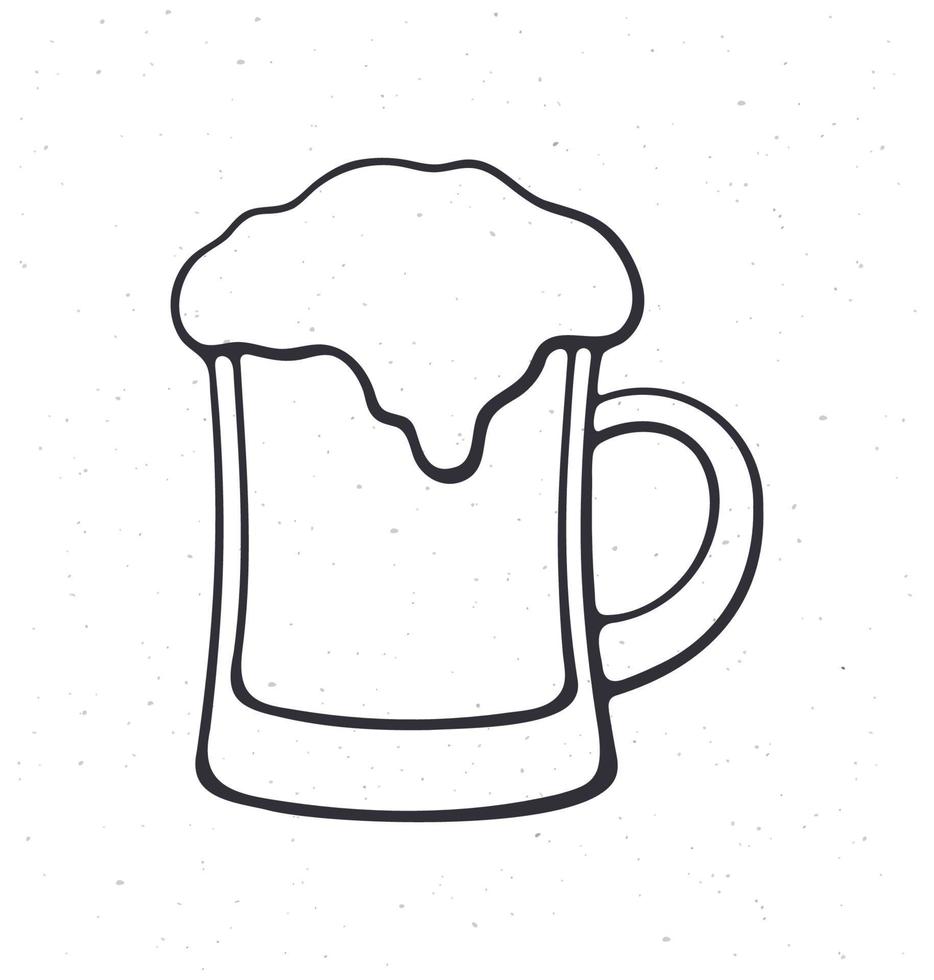 Hand gezeichnet Gekritzel von ein Becher von Bier mit Schaum. Glas von Alkohol trinken. klassisch Schaum trinken von Kneipen und Riegel vektor