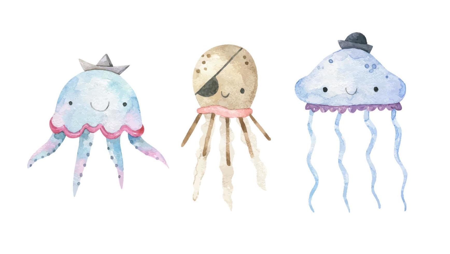 kindisch Aquarell Illustration mit komisch Ozean Fische, unterseeisch Leben vektor