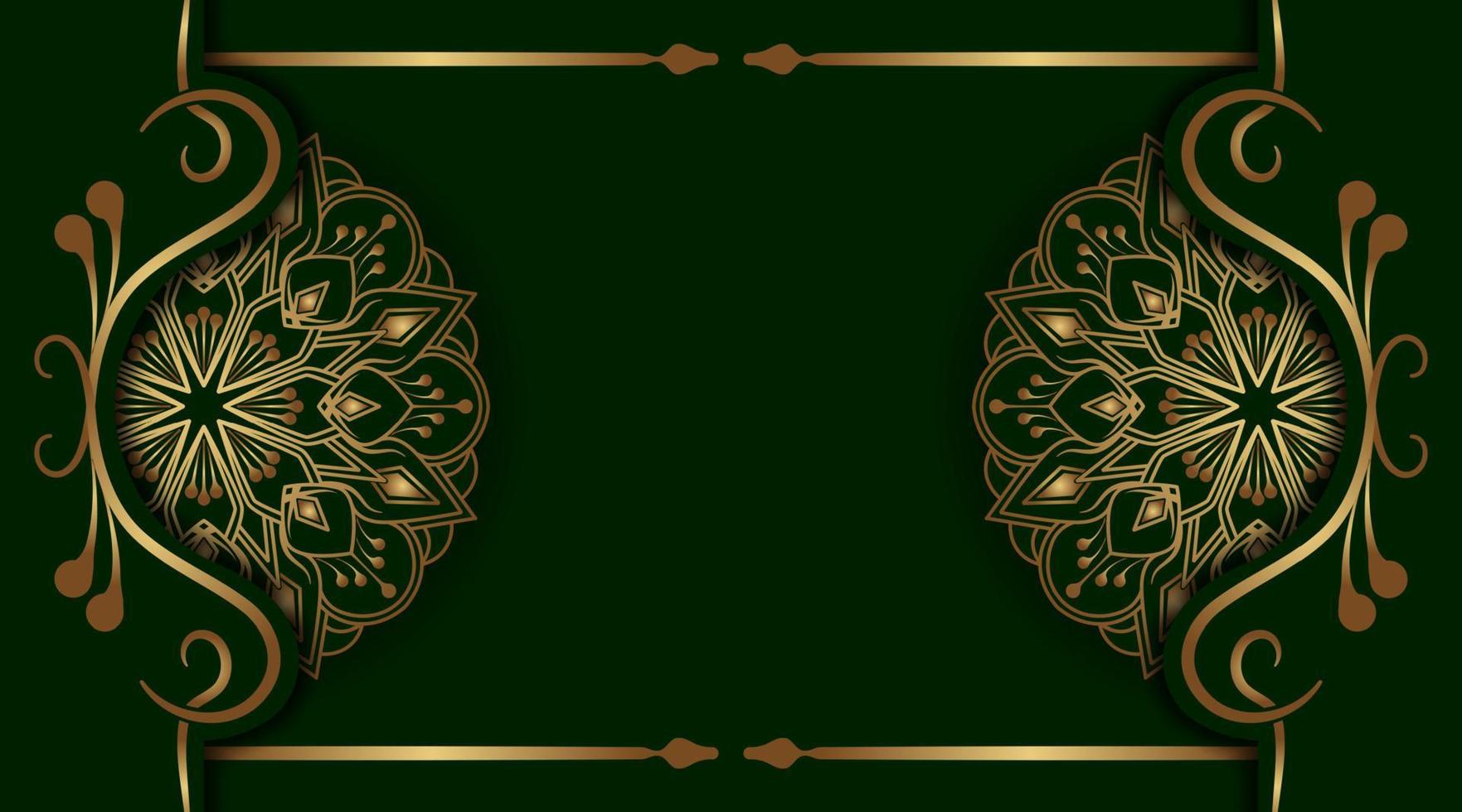 grön och guld, lyx mandala bakgrund vektor