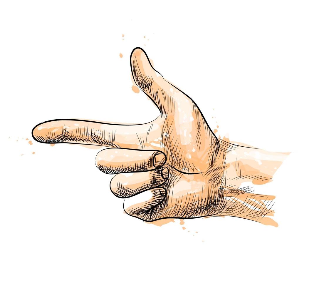 handgest, fingerpistol från ett stänk av akvarell, handritad skiss. vektor illustration av färger