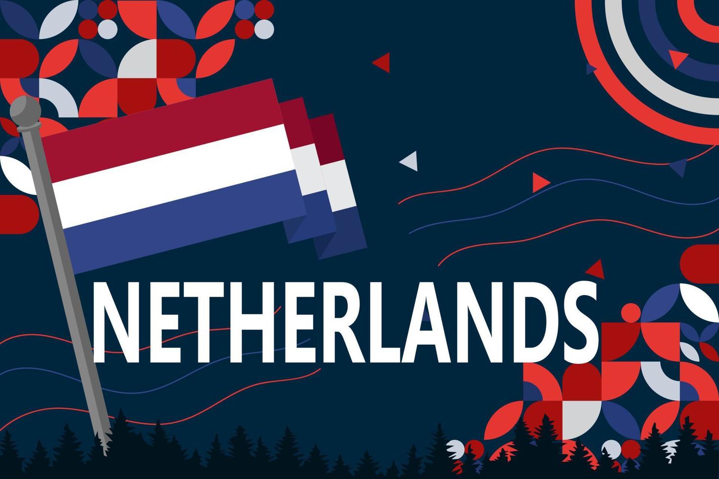 nederländerna nationell dag baner design, abstrakt geometrisk retro former av röd och blå Färg. holland vektor illustration.