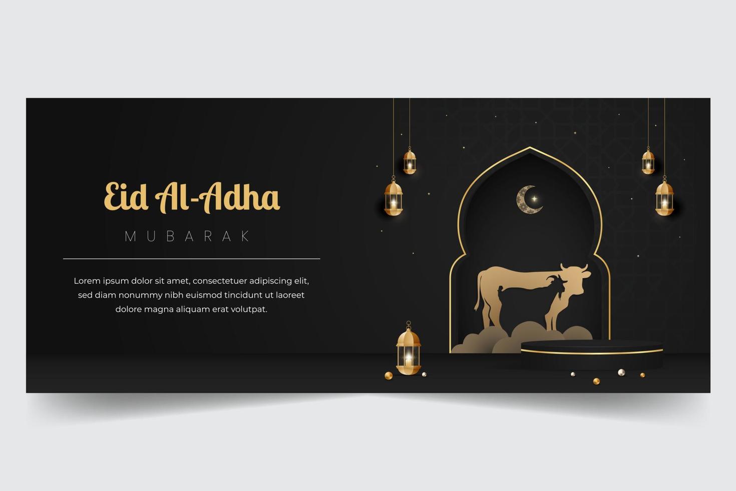 Lycklig eid al Adha mubarak firande baner med ko och get papper skära effekt baner design vektor