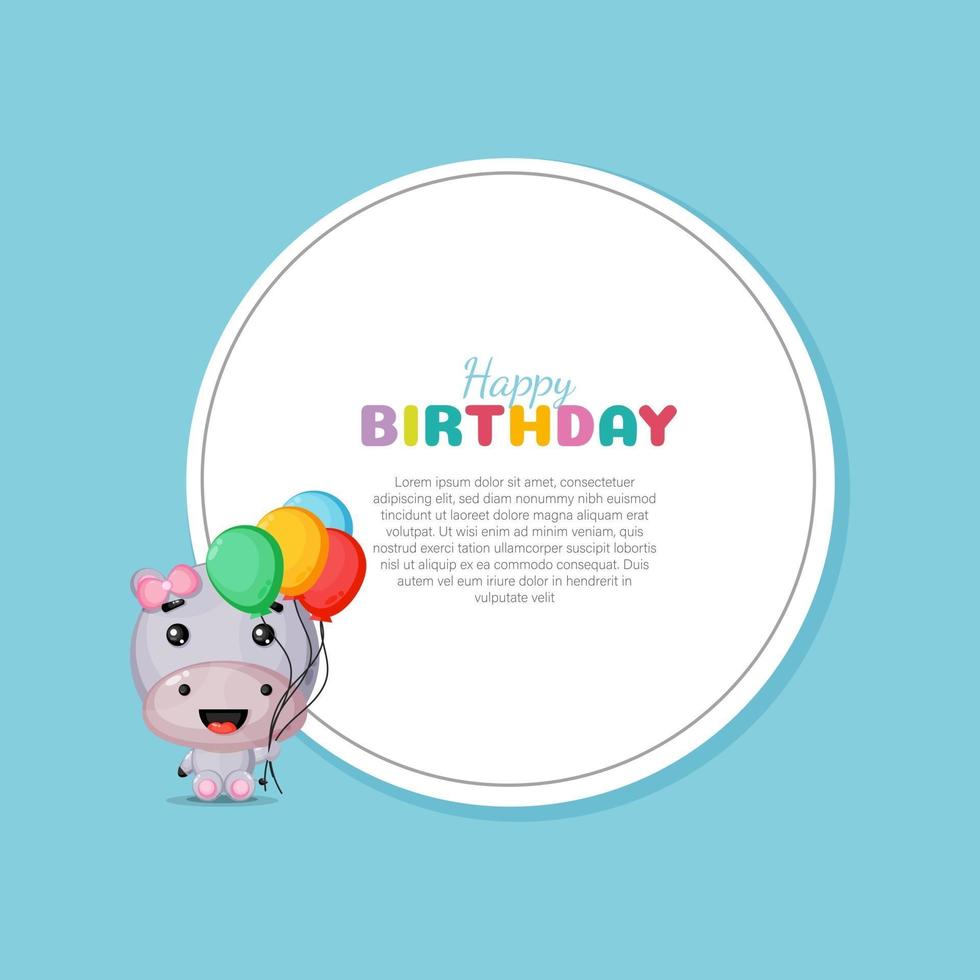 Grattis på födelsedagskort med söt flodhäst vektor