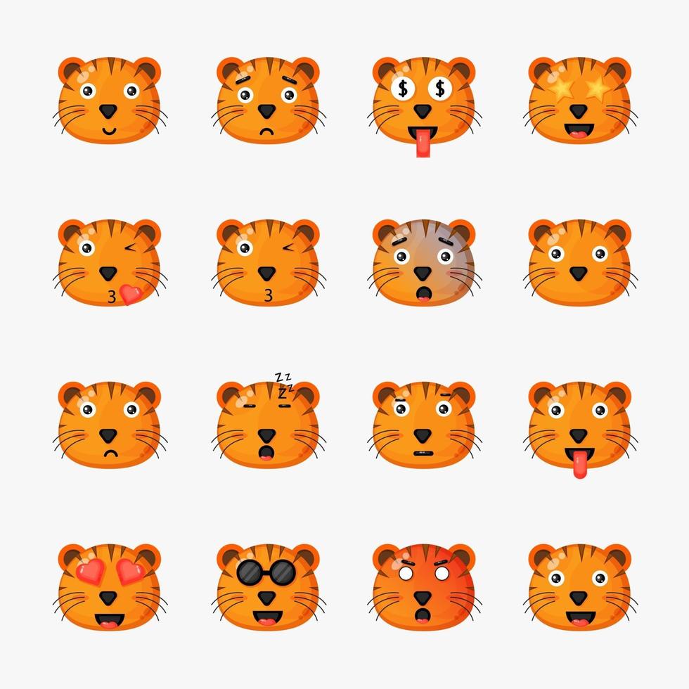 süßer Tiger mit Emoticons vektor