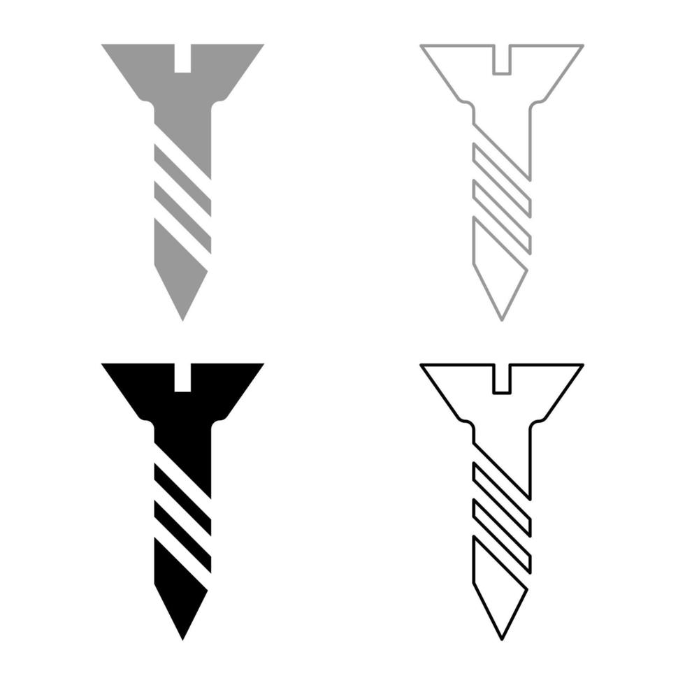 skruva metall trä uppsättning ikon grå svart Färg vektor illustration bild fast fylla översikt kontur linje tunn platt stil