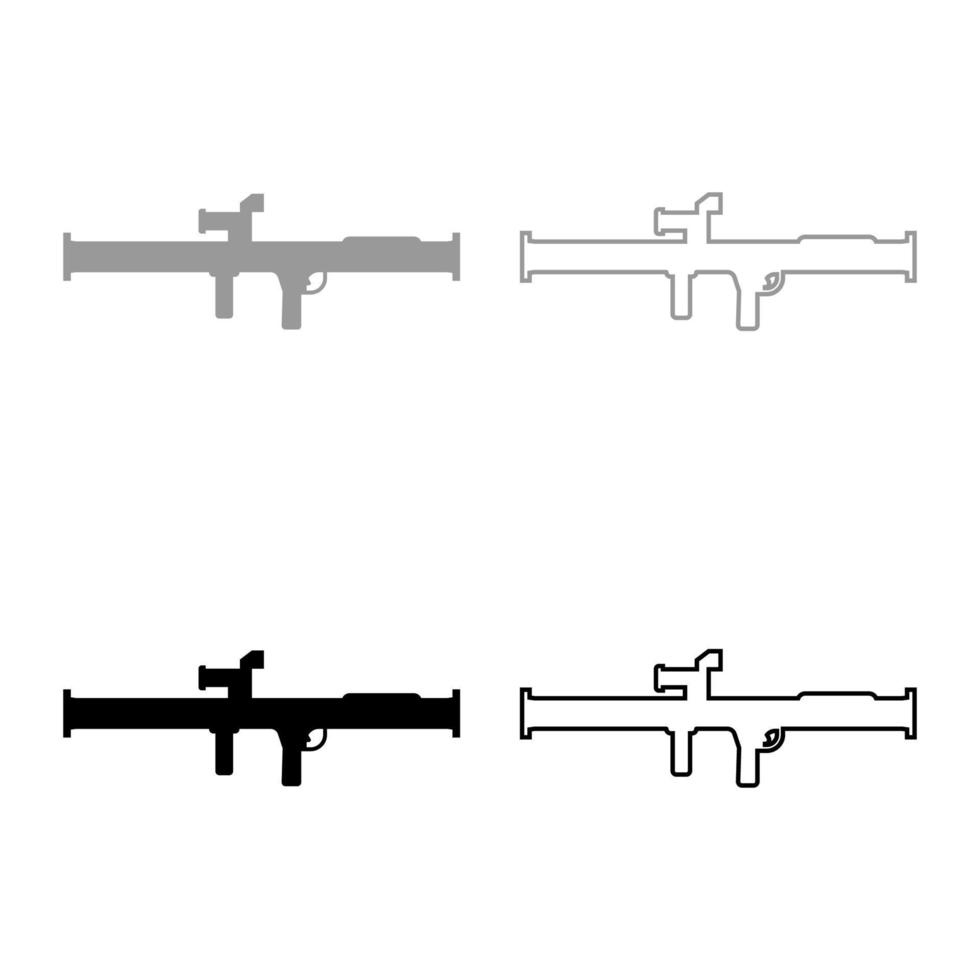 Geschäft Granate Startprogramm Bazooka Gewehr Rakete System einstellen Symbol grau schwarz Farbe Vektor Illustration Bild solide füllen Gliederung Kontur Linie dünn eben Stil