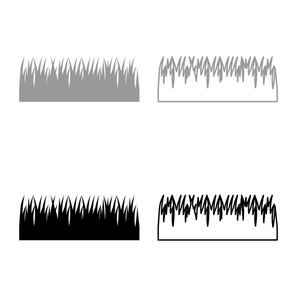 gräs gräns löv uppsättning ikon grå svart Färg vektor illustration bild fast fylla översikt kontur linje tunn platt stil