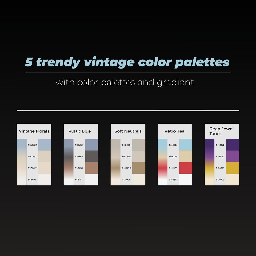 5 trendig årgång Färg paletter med Färg och lutning vektor