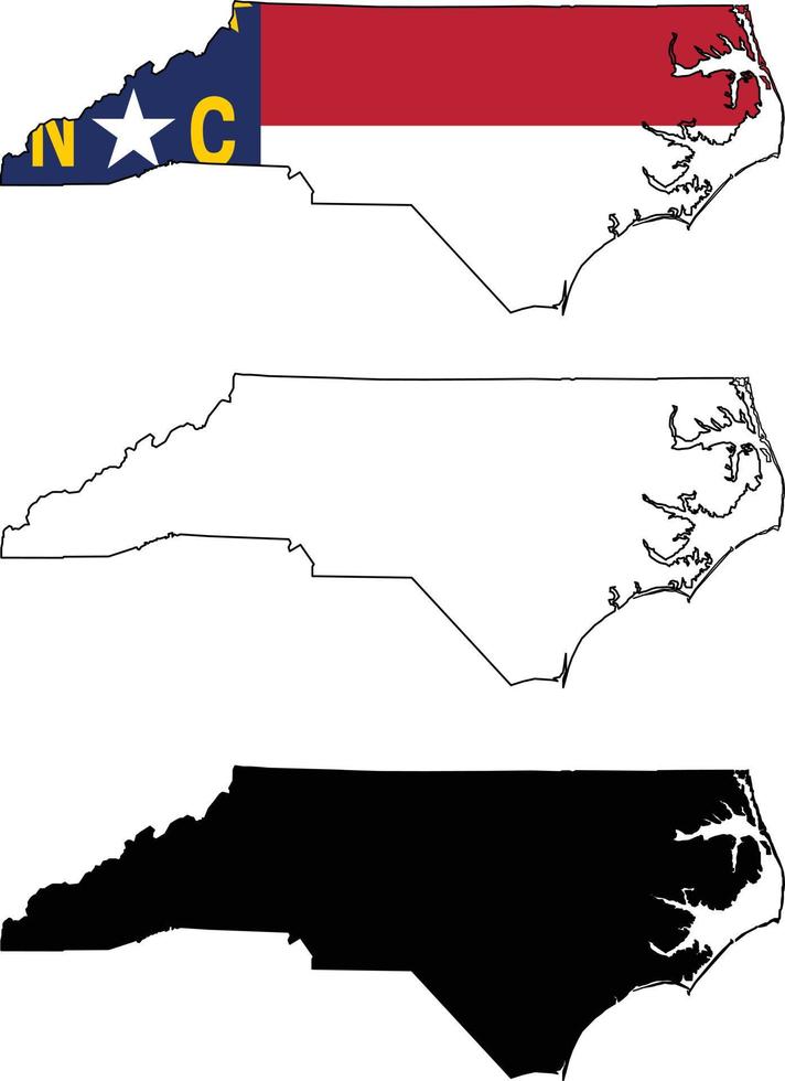 Karte Norden Carolina Zustand auf Weiß Hintergrund. Norden Carolina Zustand Karte Umriss. Norden Carolina Zustand Vektor Karte mit das Flagge innen.