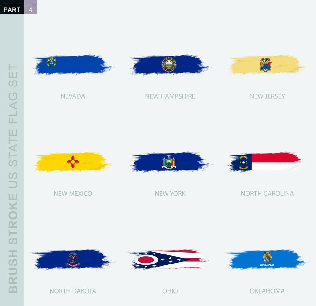 grunge abstrakt borsta stroke flagga uppsättning av oss stater, nio annorlunda flagga. vektor