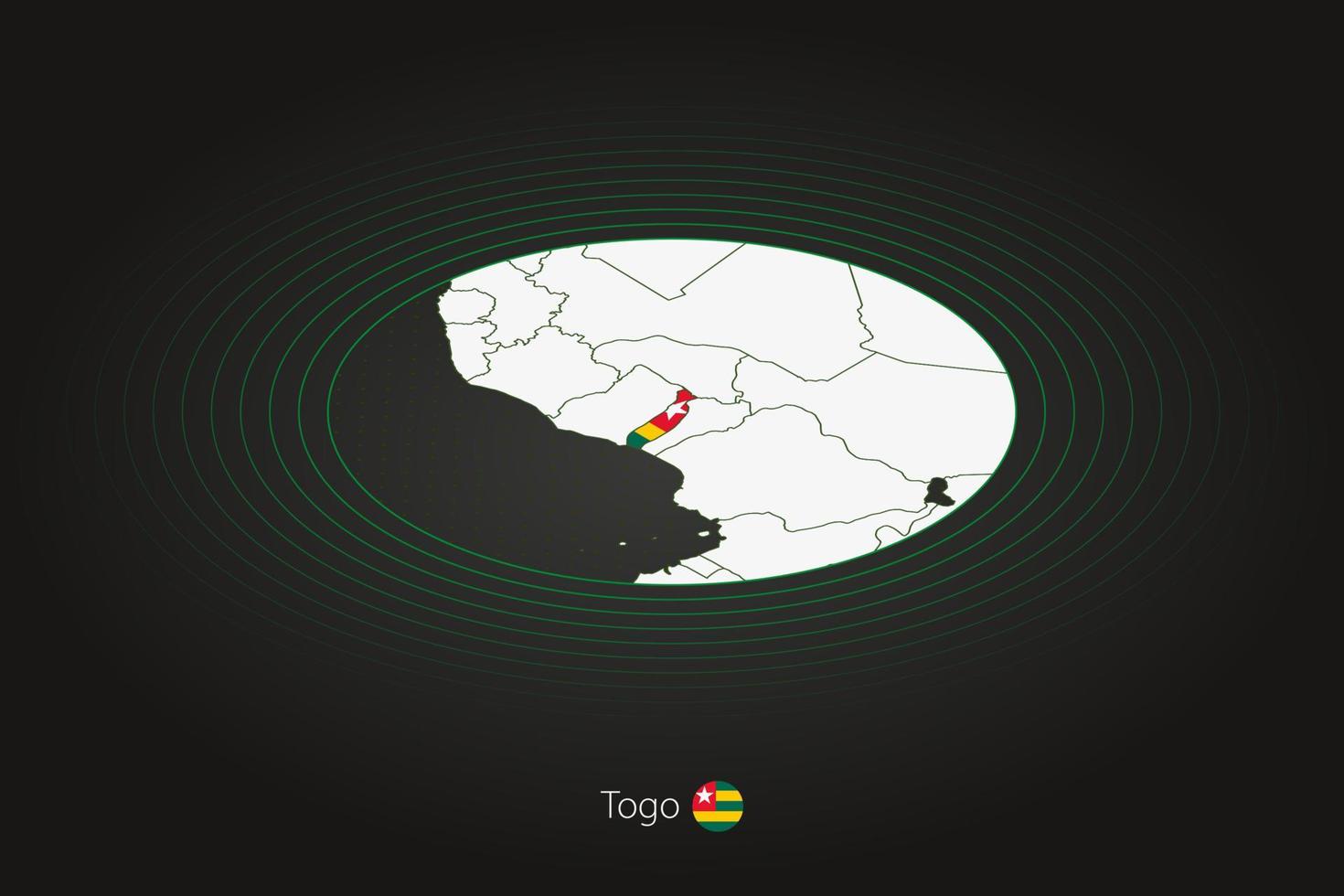 Togo Karta i mörk Färg, oval Karta med angränsande länder. vektor