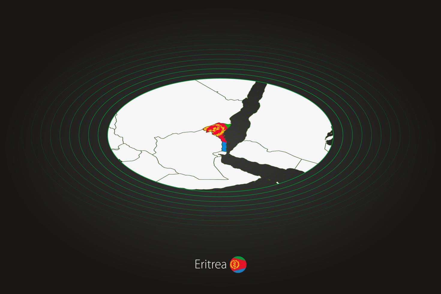 eritrea Karta i mörk Färg, oval Karta med angränsande länder. vektor